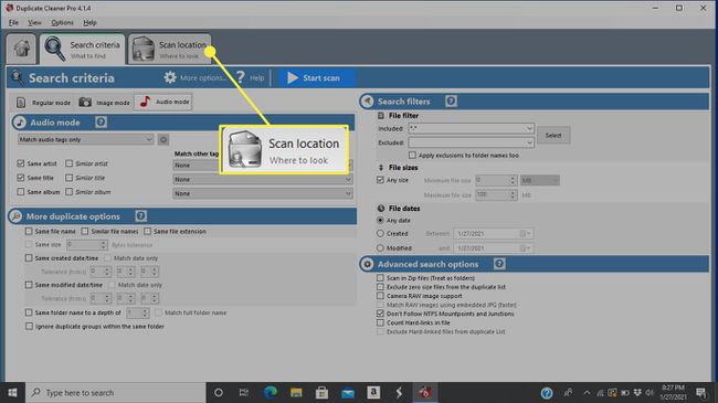 Duplicate Cleaner 4:n Scan Location -välilehti