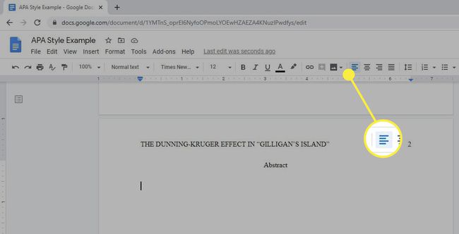 Tasaa vasemmalle -vaihtoehto Google-dokumenttien työkalupalkissa.