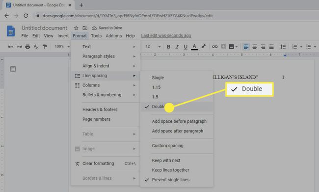 Double Spacing -vaihtoehto Google Docsissa.