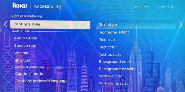 Roku-tekstitystyylivalikon asetukset