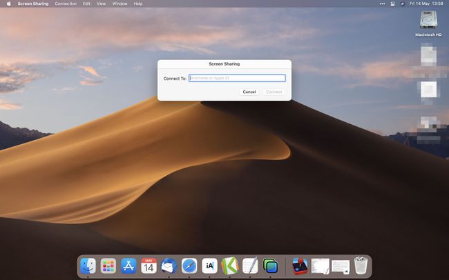 MacOS, jossa Screen Share -sovellus on auki