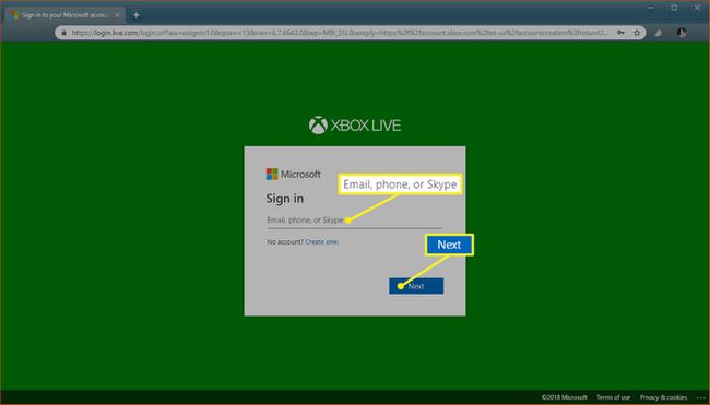 Xbox.comin kirjautumisnäyttö
