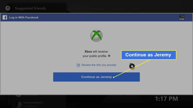 Kirjaudu sisään Facebook-näyttöön Xbox Onessa