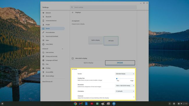 Kuva Chromebookin näytön asetuksista.