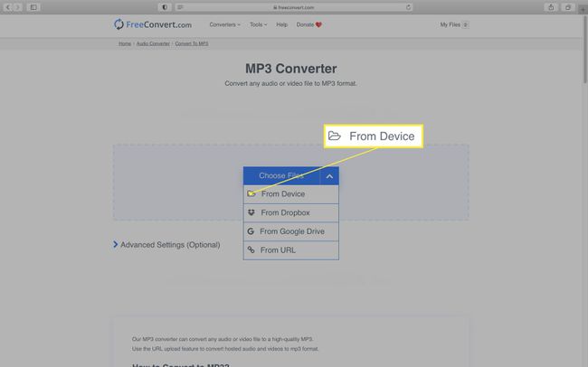 FreeConvert videon MP3-muunnossivusto.