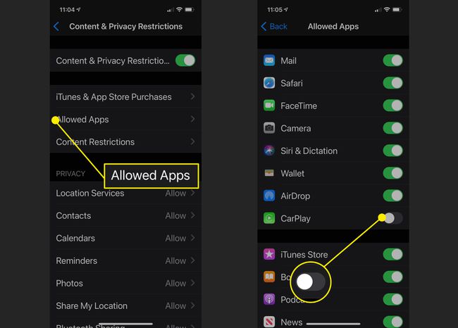 Poista CarPlay käytöstä Sisältö- ja tietosuojarajoituksista.