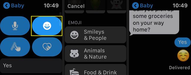 Napauta Emoji lähettääksesi emojivastauksen Apple Watchissasi