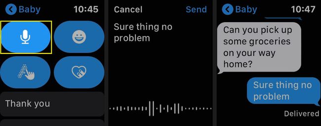 Käytä mikrofonia vastataksesi Apple Watchin viestiin