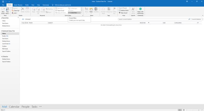 Valitse Outlookin Pikaohjeet-kohdasta Luo uusi.