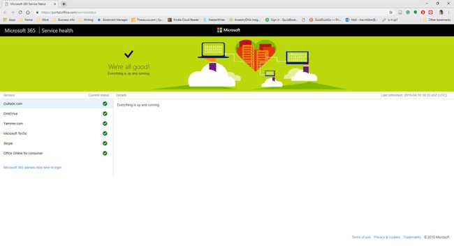 Microsoftin palvelun tila -sivusto.