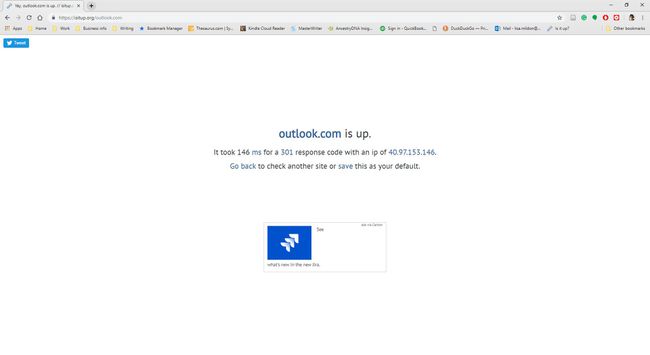 Sivusto, joka on päällä, näyttää Outlook.com-sivuston tilan.