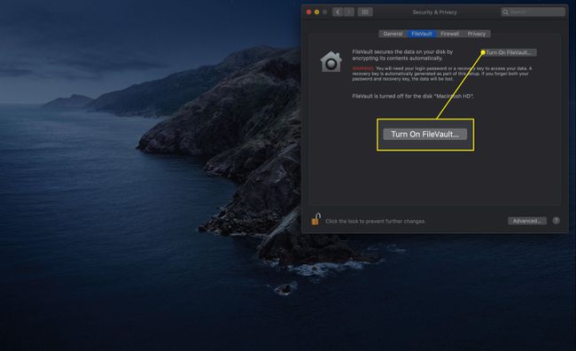"Ota FileVault käyttöön" -painike
