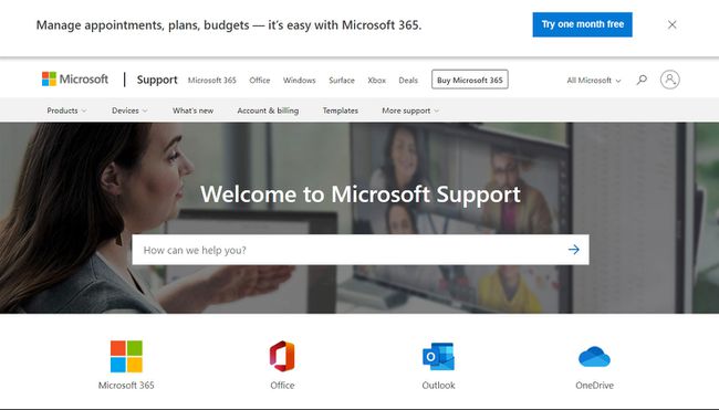 Microsoftin tukisivuston kotisivu