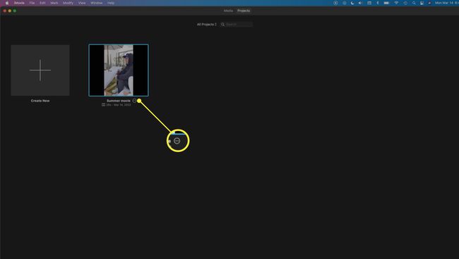 iMovie-projekti, jossa Lisää (kolme pistettä) on korostettu