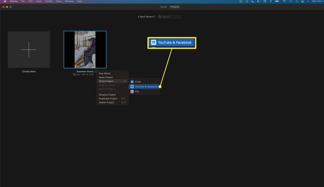 iMovie-projektivaihtoehdot YouTube ja Facebook korostettuina
