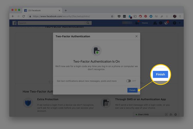 Täydellinen painike Facebookin kaksitekijätodennusta varten
