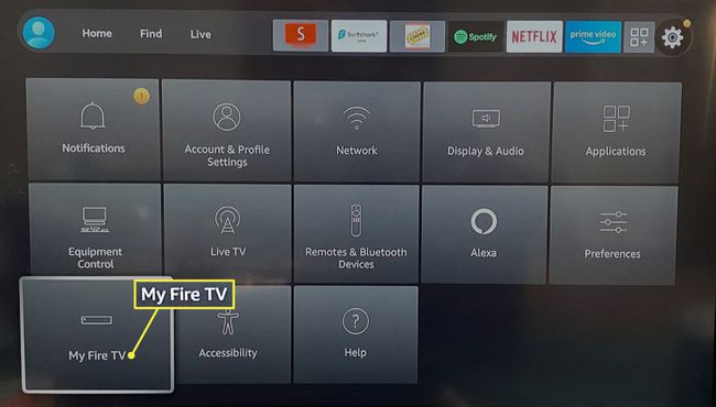 Oma Fire TV korostettuna Fire TV:n asetukset -valikossa
