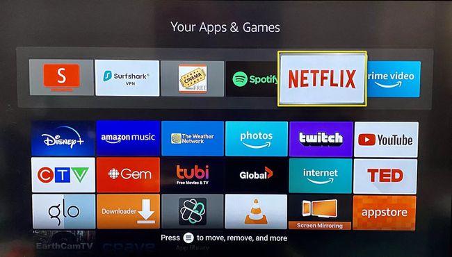 Netflix korostettuna Fire TV Apps -valikossa