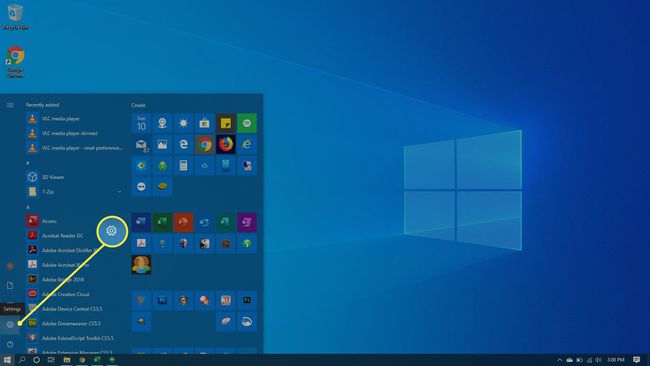 Asetusten valitseminen Windows 10:ssä.