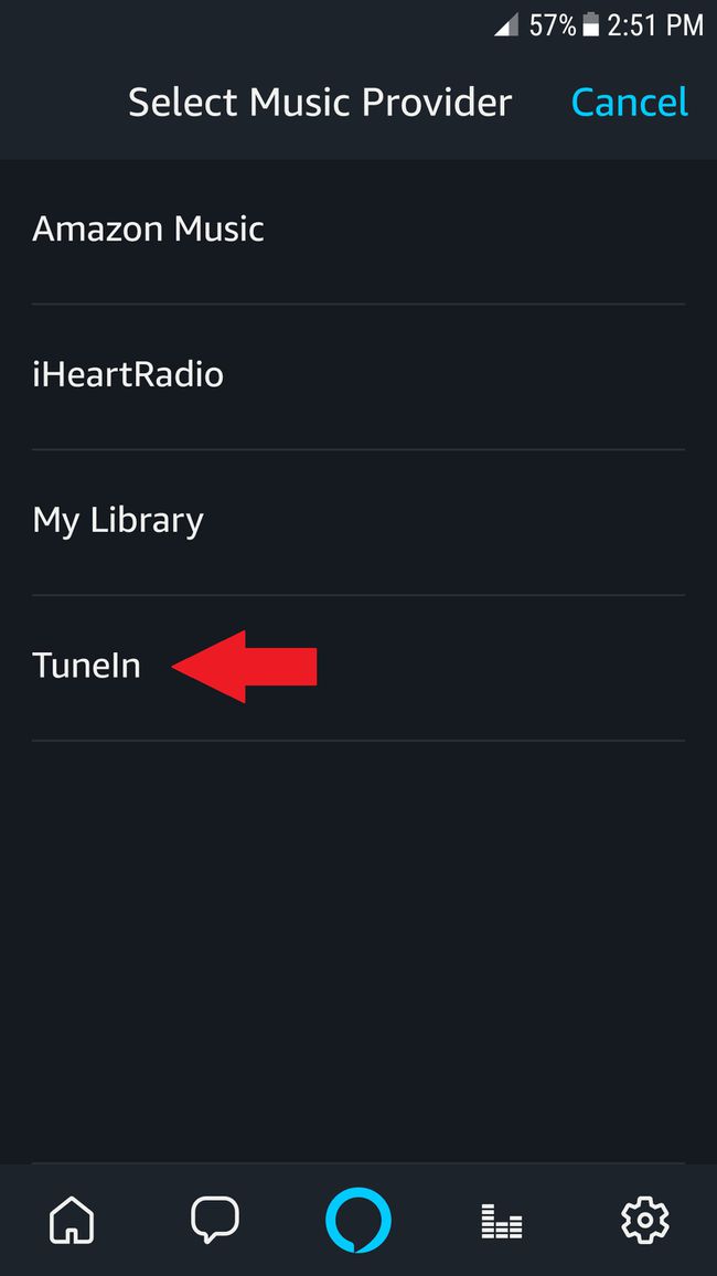 Alexa App valitse musiikin tarjoaja