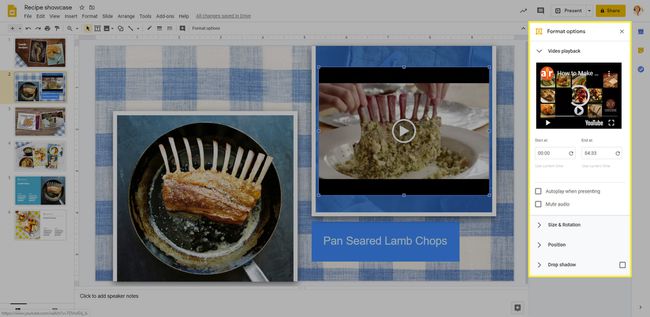 Google Slidesin videoiden muotoasetukset.