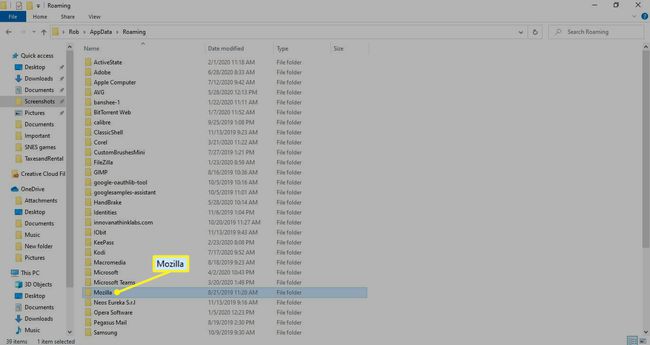 Mozilla-kansio AppDatan Roaming-alikansiossa