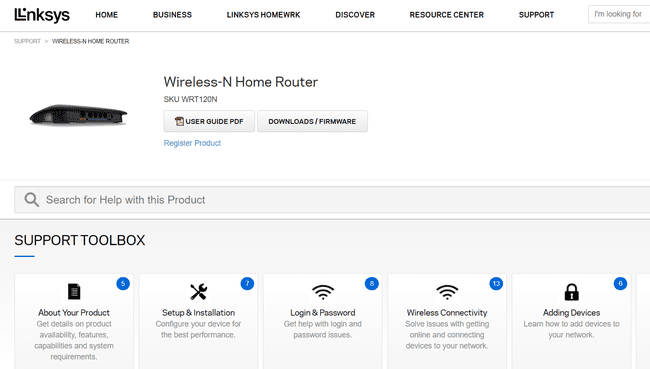 Linksys WRT120N -tukisivu