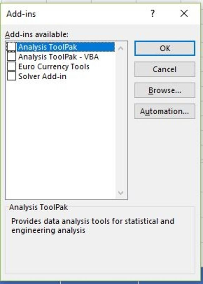 Excel Analysis ToolPak