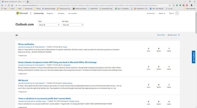 Microsoftin Outlook.com Forum -yhteisösivusto.