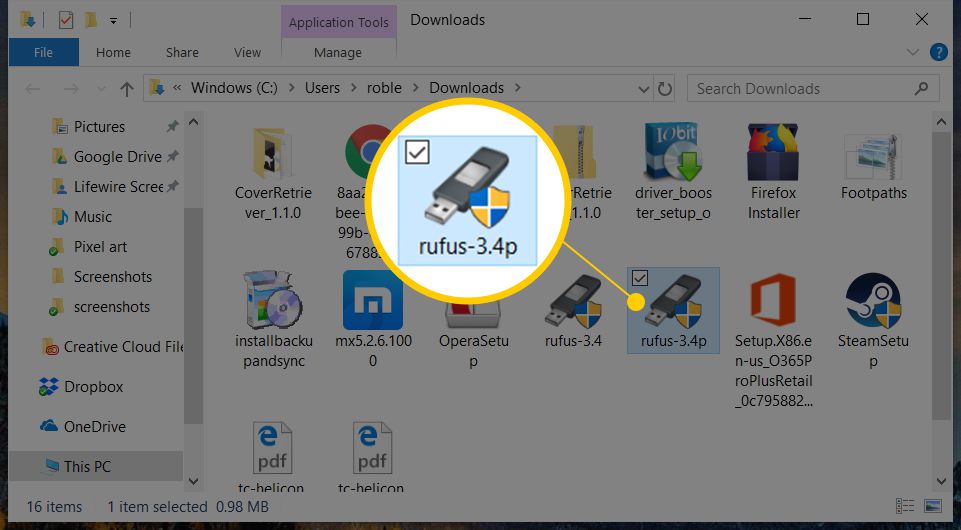 Rufus-3.4p idon Resurssienhallinnassa Windows 10:ssä