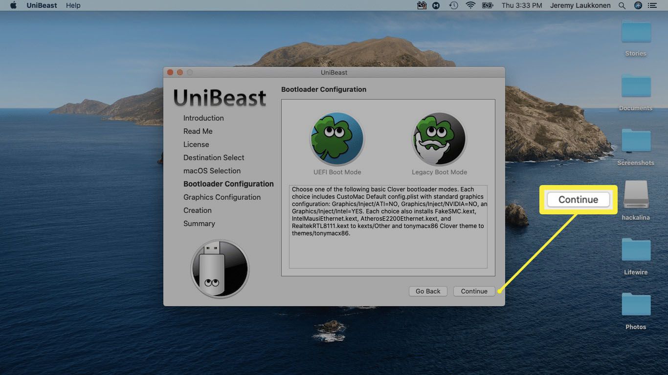 Kuvakaappaus UniBeastin käynnistyslataimen määrityksistä.