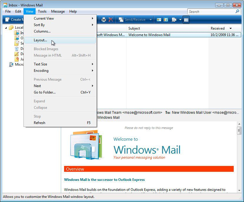 Disable Preview Pane WM OE Select View Layout from the menu 56a288745f9b58b7d0cbd93c