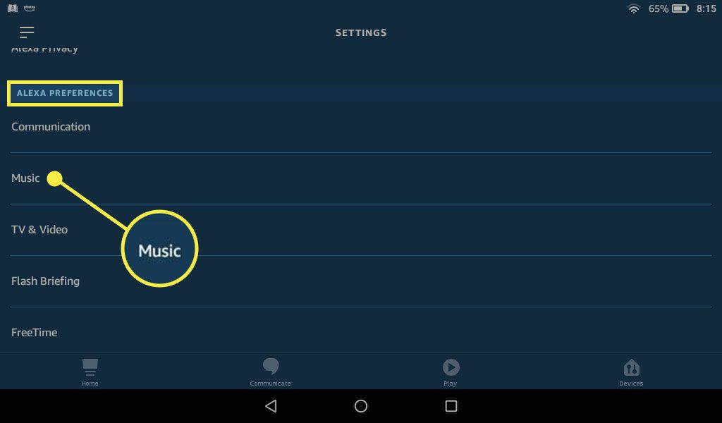 Musiikki Alexa-asetuksissa Alexa-asetuksissa