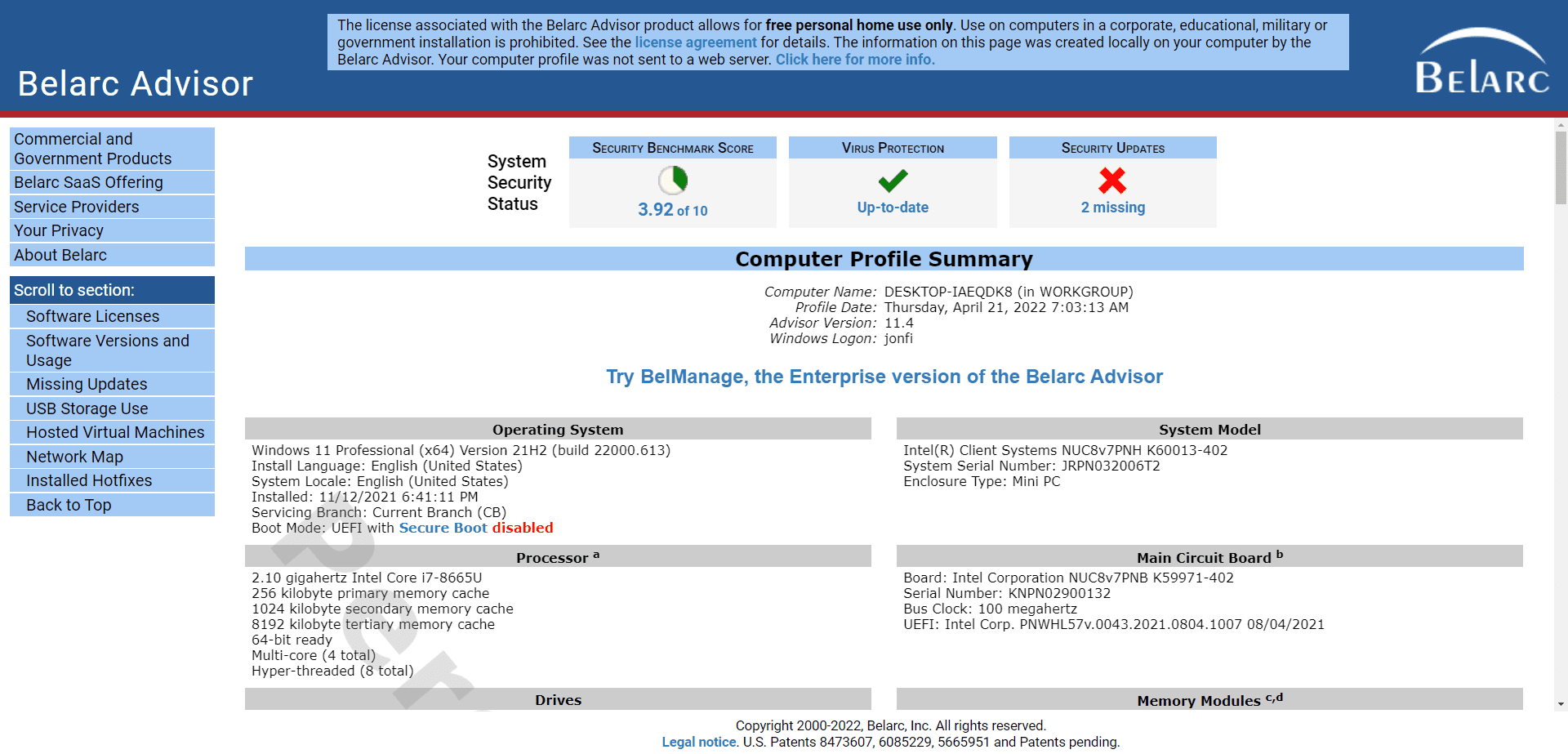 belarc advisor c4e03dc2ade04bb89c3348ed6e054d02