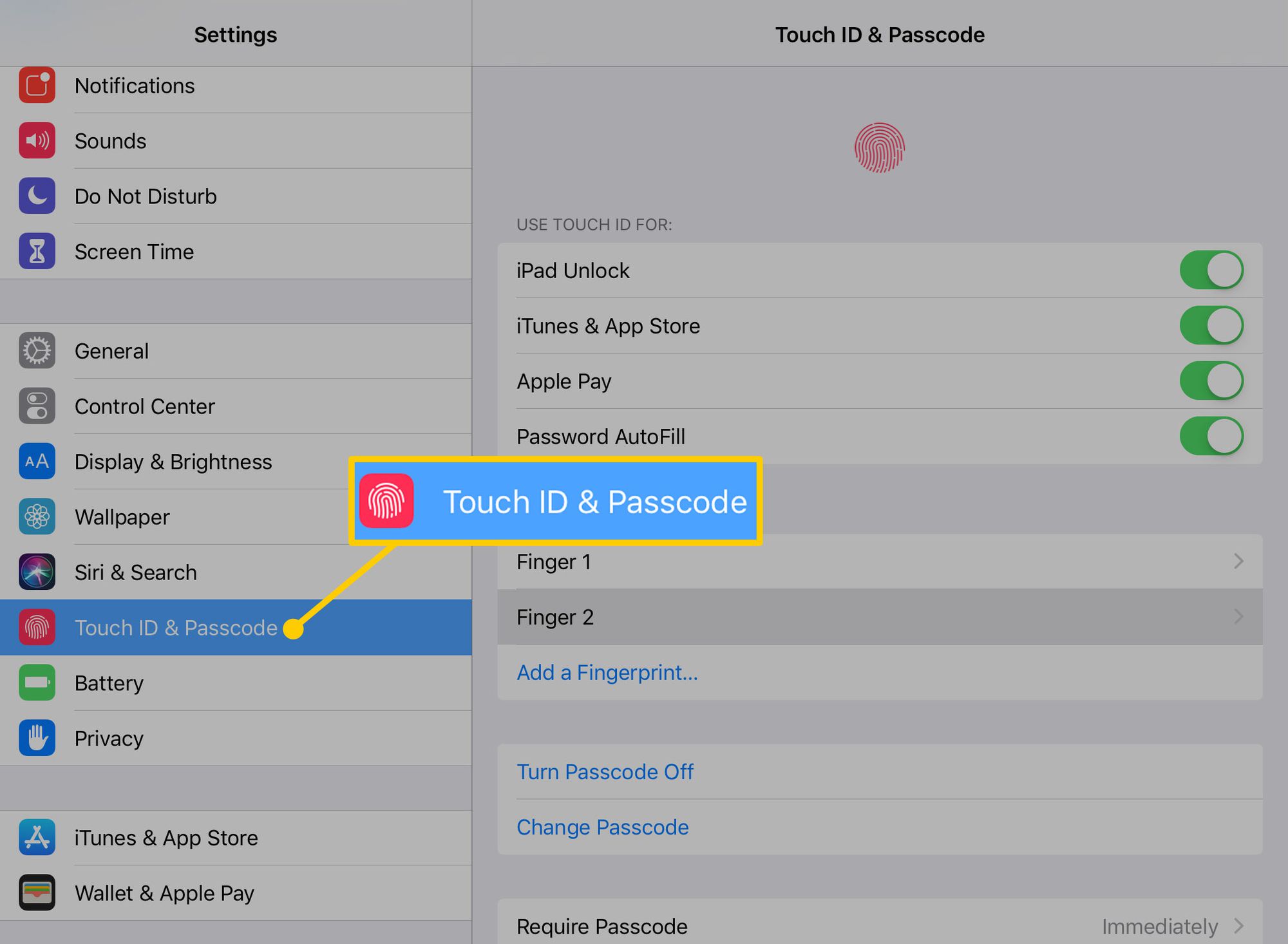 Touch ID & Passcode -asetus iPadissa