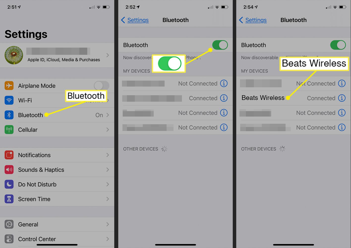 Bluetooth-aktivointinäyttö iOS:ssä