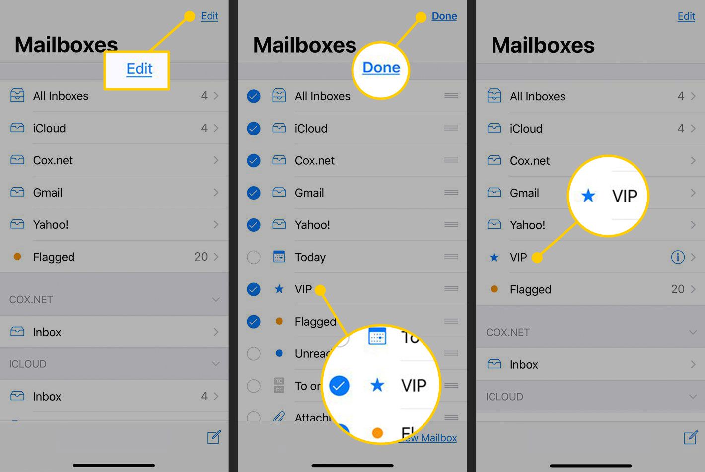 Tarkastele VIP-postilaatikkoa iOS Mailissa