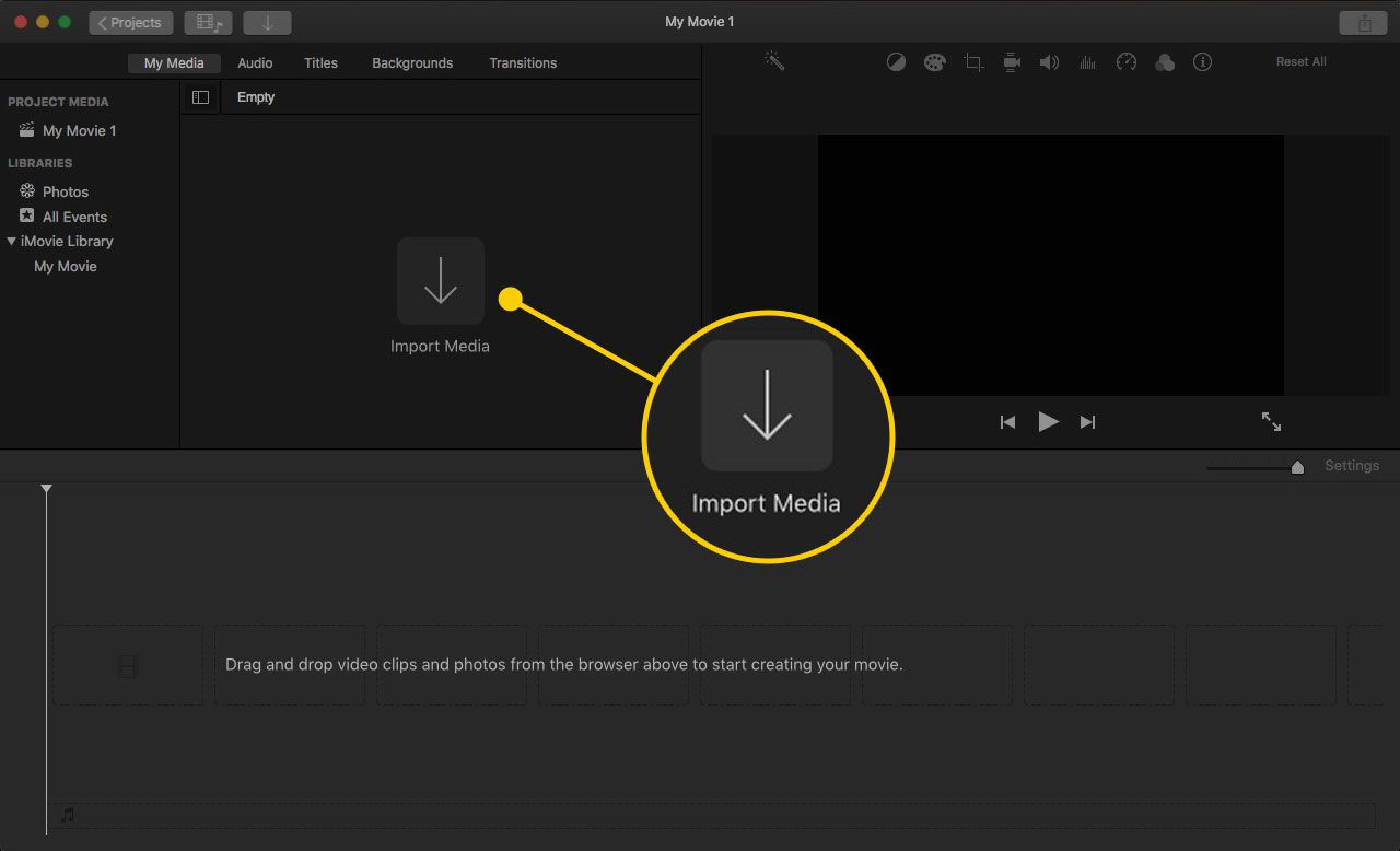 Tuo mediapainike iMovie 10:ssä