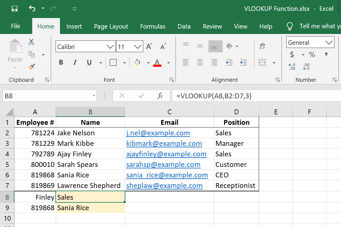 VLOOKUP Excel-funktioesimerkkejä