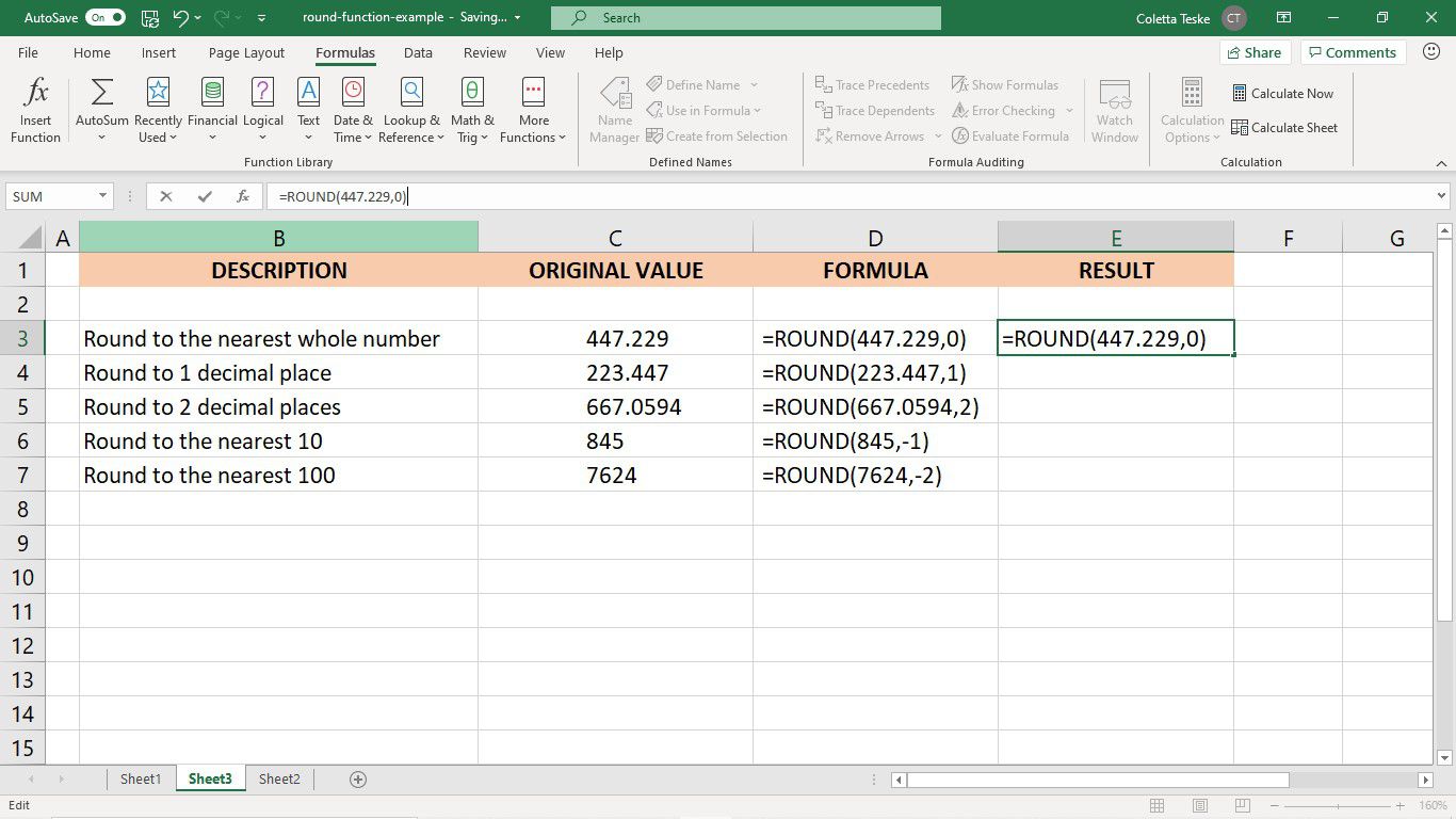 ROUND-funktion tulos Excel-laskentataulukossa