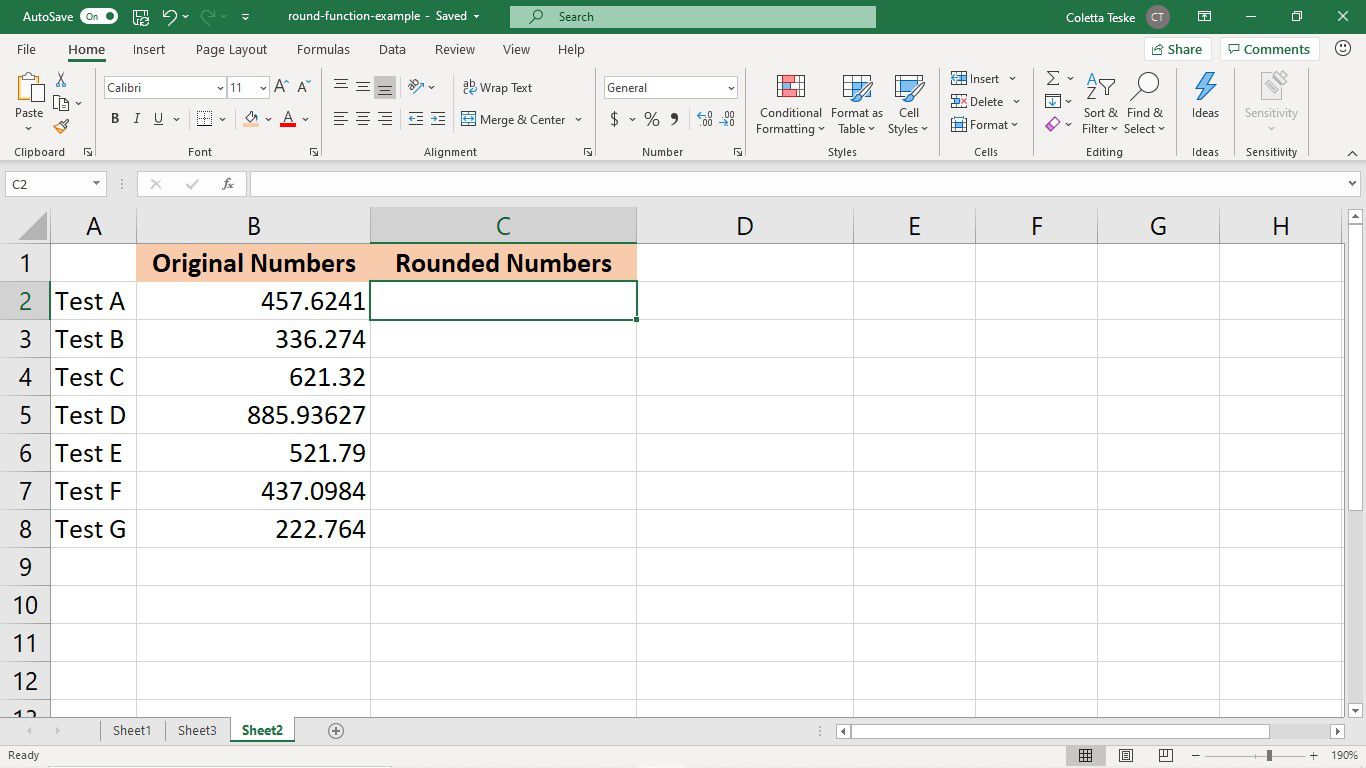 Esimerkkitiedot Excel ROUND -funktiolle