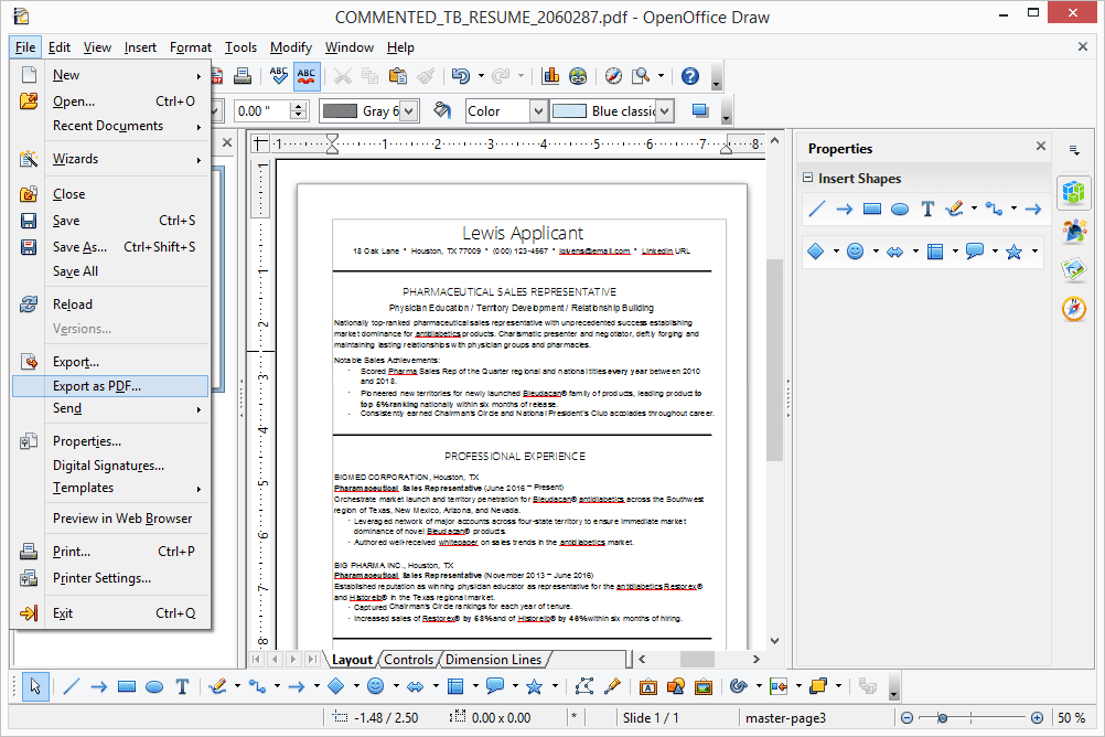 Vie PDF-muotoon vaihtoehto OpenOffice Drawssa