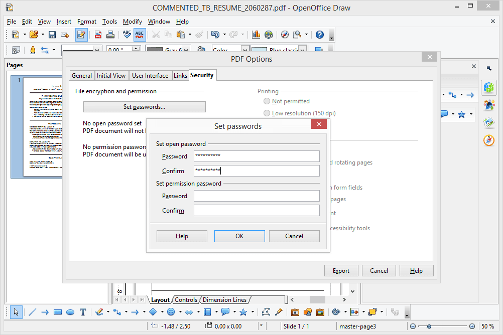 Kysy PDF-salasana OpenOffice Drawssa