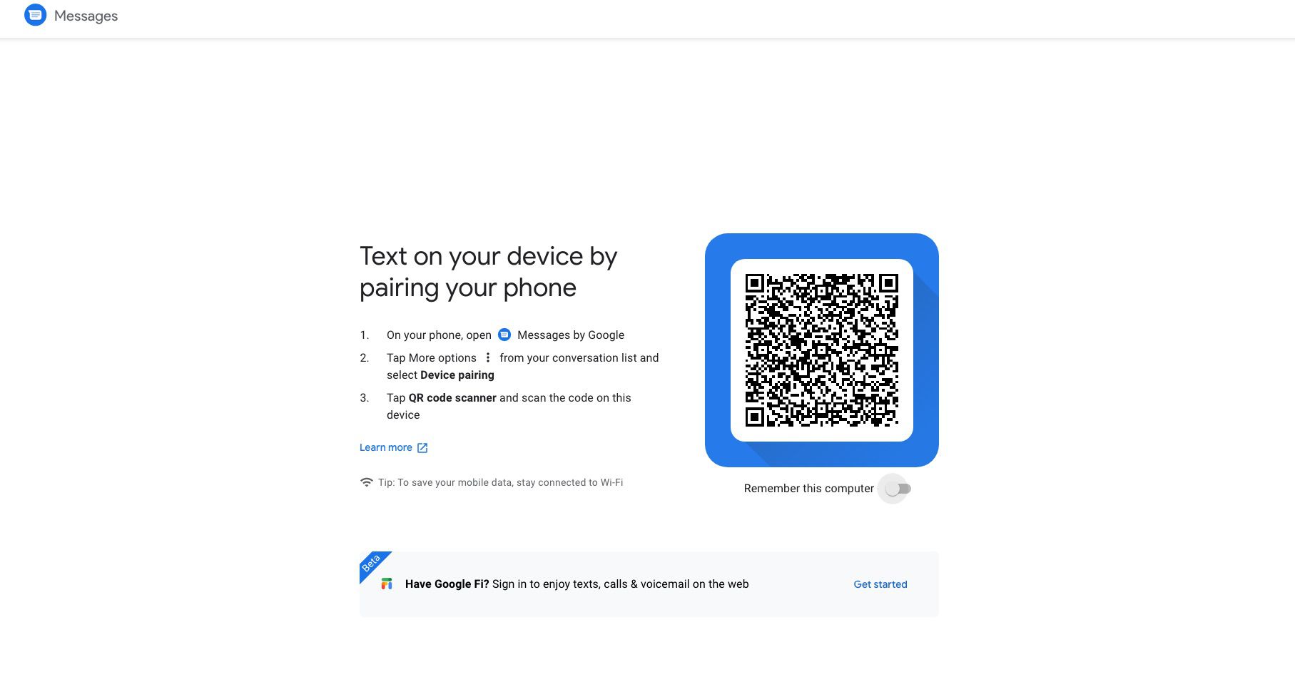 Viestit Googlelta verkkosivustolla QR-koodilla