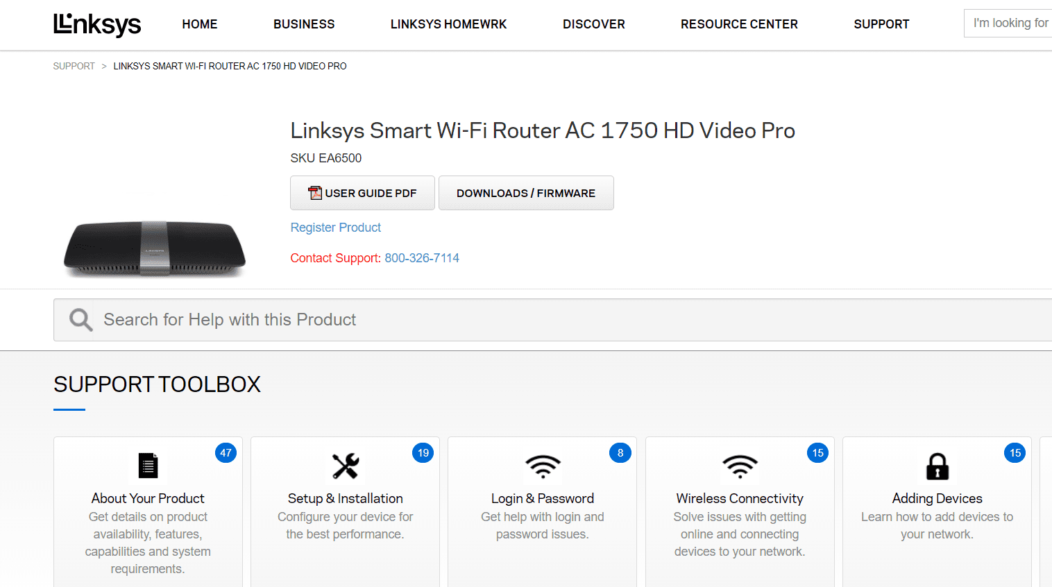 Linksys EA6500 -tukisivu