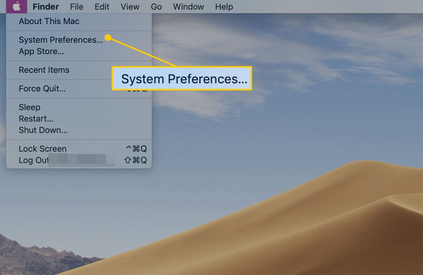 Valikkokohta Järjestelmäasetukset macOS:ssä