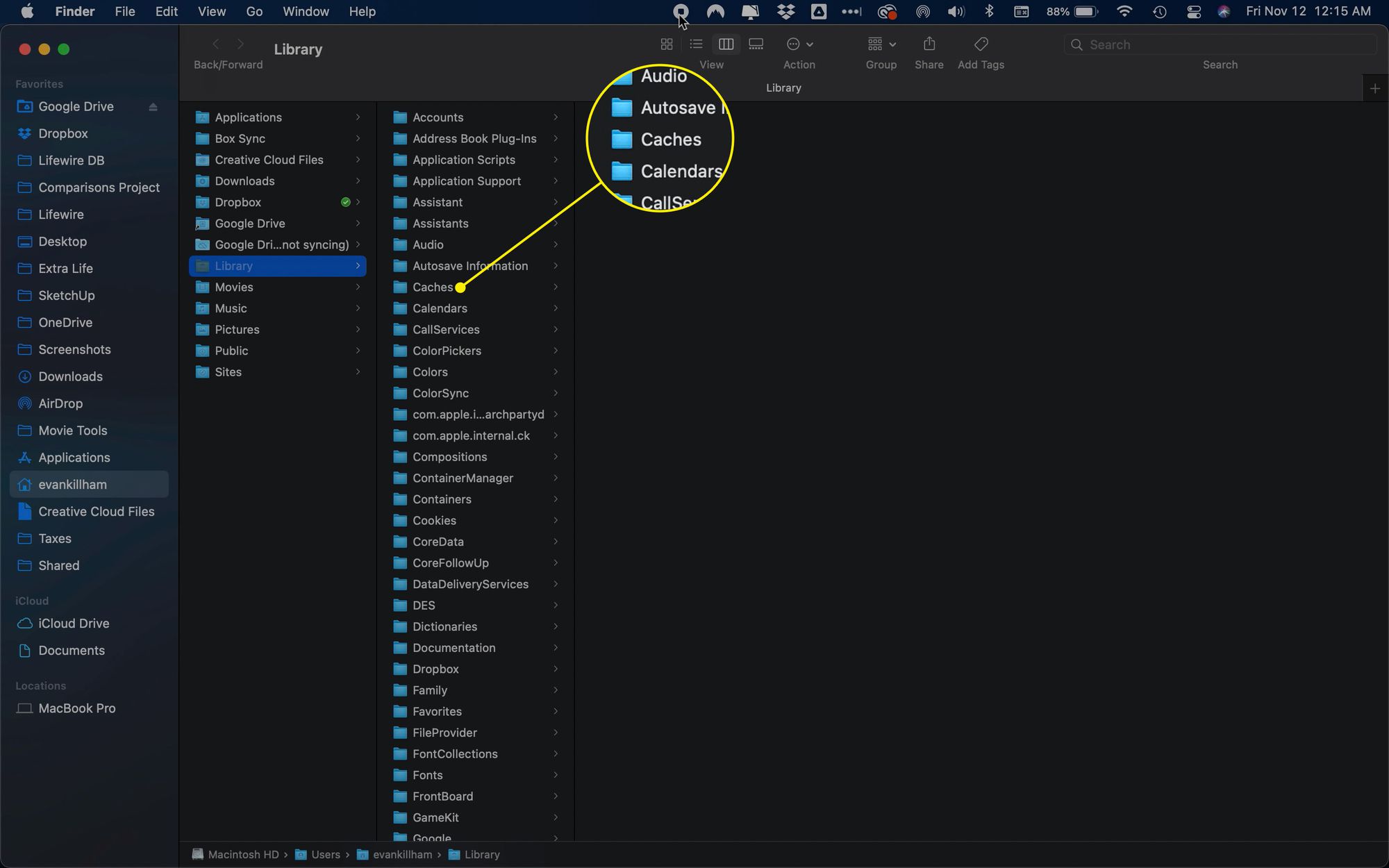 "Caches"-kansio macOS-kirjastossa