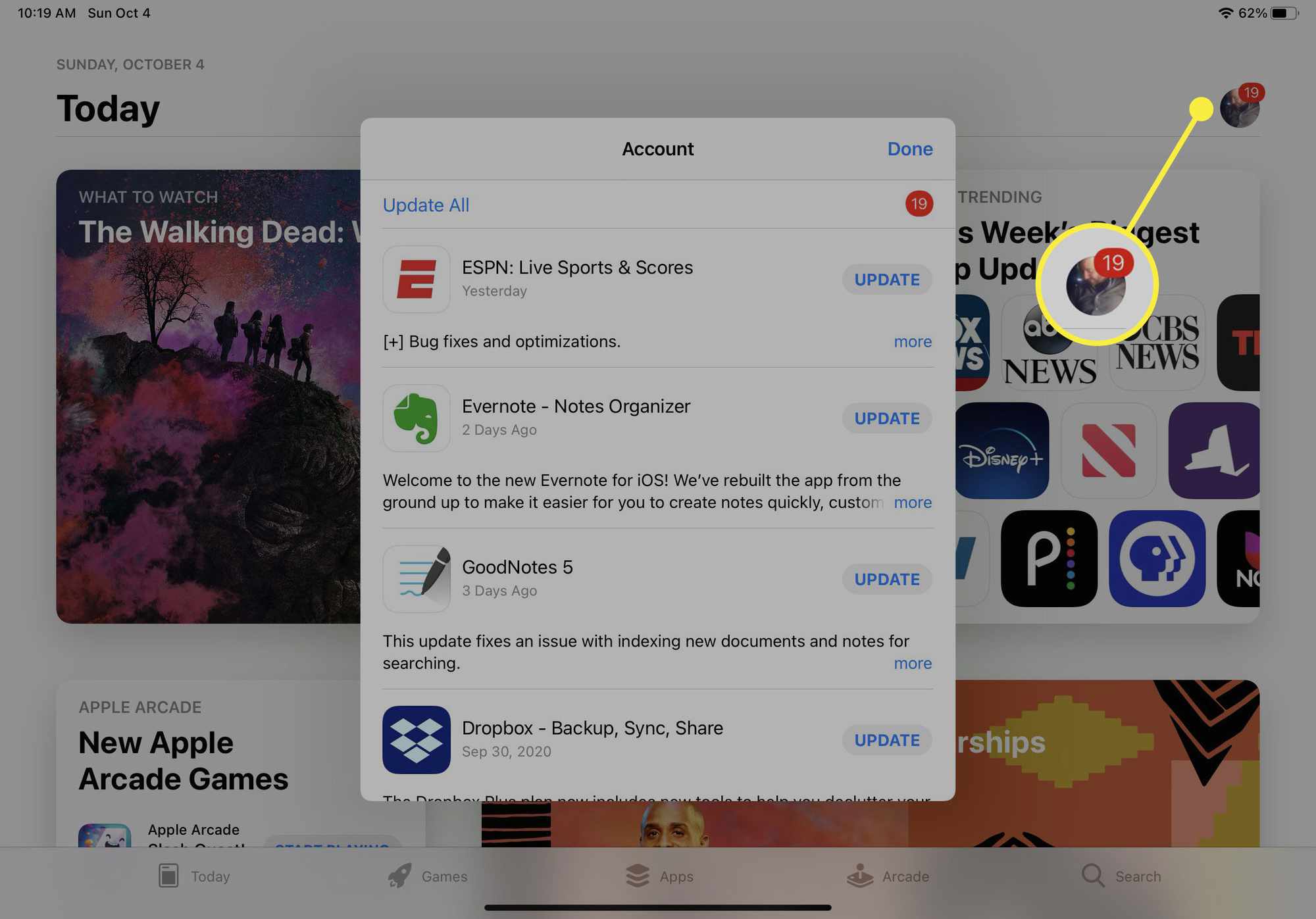 iPadOS:n App Storesta korostettu käyttäjäkuvake.