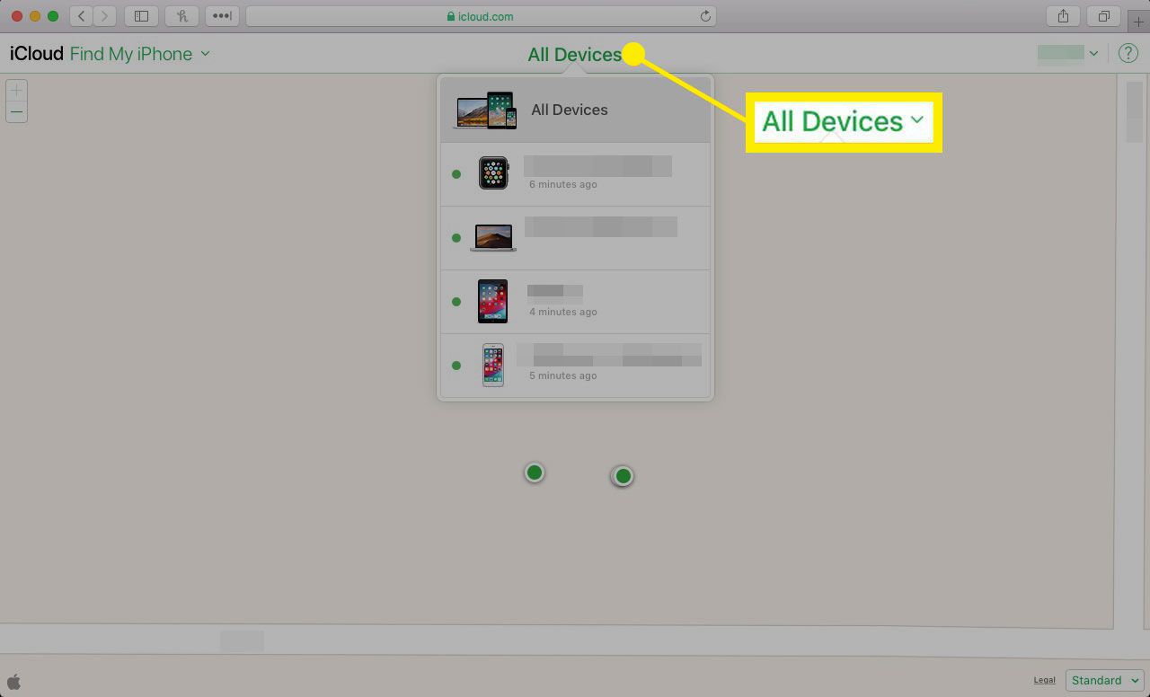 Kaikki laitteet iCloudissa Etsi iPhoneni