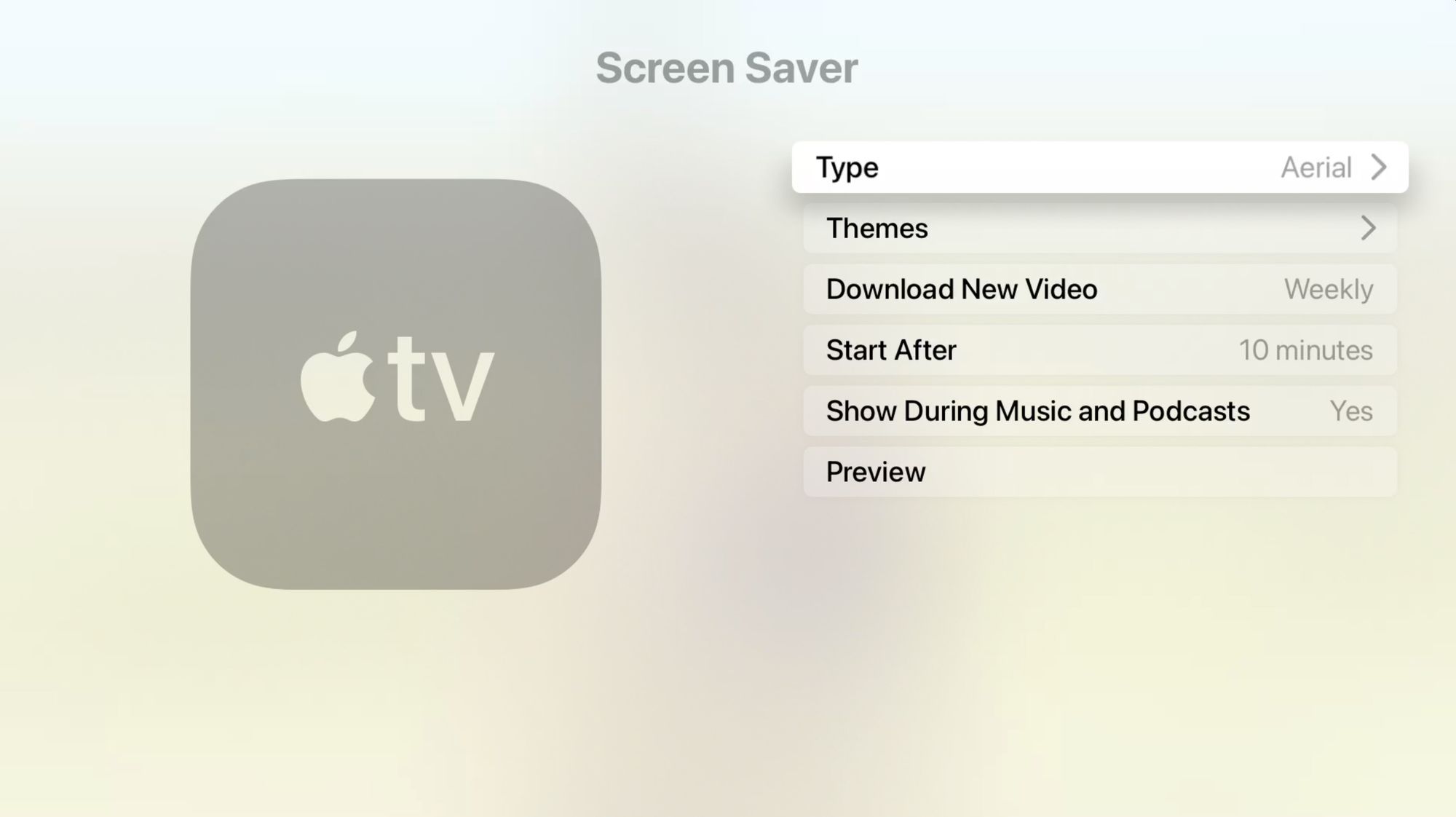 Apple TV Screen Savor Type -asetukset